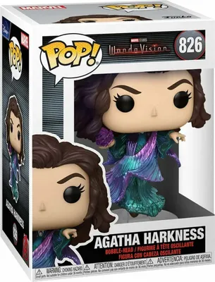 A Funko Pop! vinyl figure of Agatha Harkness from WandaVision, displayed in its original packaging.
