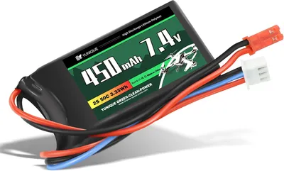 Immagine prodotto di Batteria LiPo 2S 7,4V 450mAh 50C con connettore JST - Custodia morbida, cavo in silicone - Per droni FPV e modelli RC - 55x30x9mm, 32g