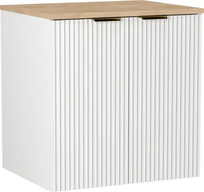 Zdjęcie produktu dla WENA Szafka pod umywalkę z drzwiczkami 60 cm, ryflowane fronty, metalowe uchwyty w kolorze złotym z orzechowym blatem (kolor: biały)