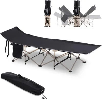 Produktbild von Feldbett, Campingbett, klappbar, wetterbeständig, ink. Tragetasche, 190 x 68 x 52 cm, Schwarz