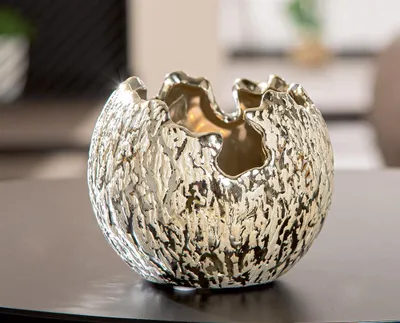Produktbild von Gilde Vase, Teelichtleuchter, rund, Crepa, Keramik, goldfarben, VE 8, D. 12 cm Höhe: 10.00 cm Durchmesser: 12.00 cm 34735