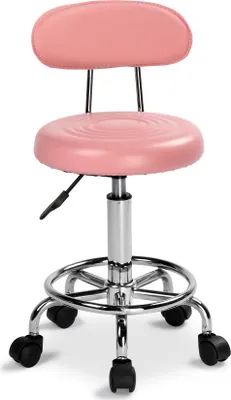Produktbild von FCH Drehhocker Mit Rückenlehne Rollhocker höhenverstellbar Arbeitshocker Drehstuhl Praxishocker Kosmetikhocker Rollen Rosa