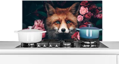 Produktbild von KitchenYeah®  Spritzschutz Küche - Küchenrückwand - Wandschutz für Herd und Spüle - Fuchs - Blumen - Tiere 90x45 - Alu-Dibond (Alternative zum Spritzschutz aus Glas) - Hitzebeständig - Herdspritzschut