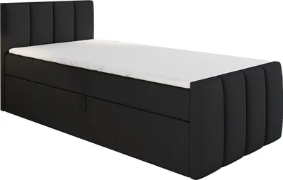 Produktbild von Boxspringbett, Jugendbett FUNI 100x200 (Rechts) mit Bettkästen, Bonell-Matratze und Topper. Farbe: Schwarz.