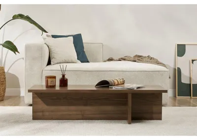 Image de Table basse de salon en bois MDF mélaminé noyer 120 x 45 x 30 cm charge 27 kg