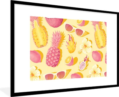Produktbild von MuchoWow® Gerahmtes Poster Sommer - Ananas - Gelb 90x60 cm - Poster mit Schwarzem Bilderrahmen Wandposter Rahmen Foto Bilder - Wanddekoration - Fotos