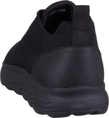 Rear view of a black GEOX sneaker.