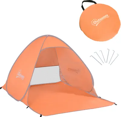Obrázek produktu pro Outsunny plážový stan pro 2-3 osoby, okamžitý a přenosný pop-up stan s okny, stan pro plážové pikniky a kempování, s UV ochranou proti slunci, 200 x 150 x 119 cm, oranžová barva