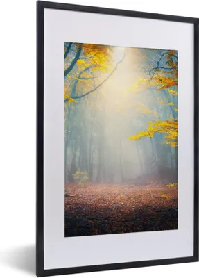 Produktbild von MuchoWow® Gerahmtes Poster Wald - Nebel - Herbst 40x60 cm - Poster mit Schwarzem Bilderrahmen Wandposter Rahmen Foto Bilder - Poster in Rahmen