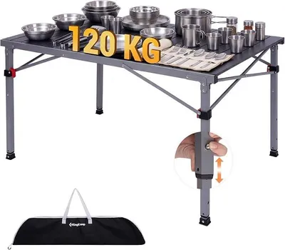 Imagen del producto de Mesa plegable para camping, con capacidad de hasta 120 kg, y altura ajustable en 60/70/80 cm