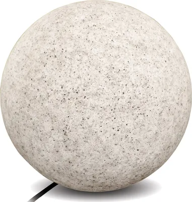 A spherical garden light with a speckled gray and black texture, shown on a white background with a subtle shadow.
