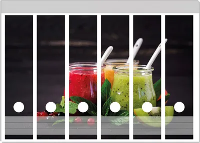 Produktbild von Wallario Ordnerrücken Sticker, selbstklebend für breite Ordner, 6 Stück, Motiv Bunte Smoothies in grün und rot