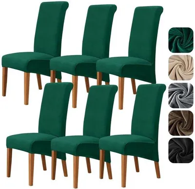 Obrázek produktu pro Sada 6 elastických potahů na židle z veluru, určených pro židle bez područek (výška opěradla 60–75 cm, hloubka sedáku 35–48 cm)