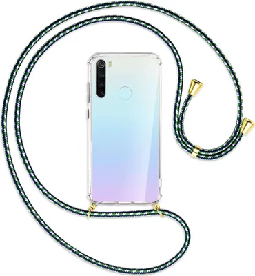 Produktbild von Handykette Backcover-Schutzhülle mit Band (Metall goldfarben) für Xiaomi Redmi Note 8 - grün/blau/weiß