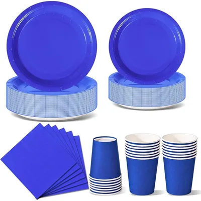 Produktbild von Partygeschirr Set 96 Teile Bunt Pappteller Becher Servietten für 24 Personen