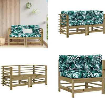 Produktbild von vidaXL Ecksofas mit Kissen 2 Stk. Kiefernholz Imprägniert - Ecksofa - Ecksofas - Gartensofa - Outdoor Sofa
