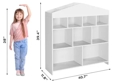 Produktbild von Kinder Bücherregal - Puppenhaus Regal - 8 Würfelfächer - Holzrahmen - Spielzeug Aufbewahrung - Für Kinderzimmer Und Spielzimmer