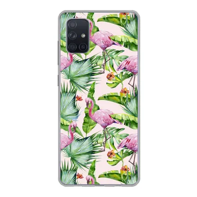 Produktbild von MuchoWow® Handyhülle Schutzhülle Hülle für Samsung Galaxy A71 Flamingo - Pflanzen - Muster Silikon Softcase Handy Hülle - Kartenbesitzer
