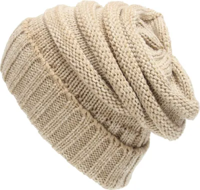 Produktbild von ASKSA Strickmütze Damen Slouch Beanie Mütze Street Style Grobstrick Wintermützen Klassische Weiche Beanie, Creme farben