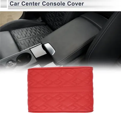Produktbild von Auto Mittelkonsole Abdeckung Auto Armlehnenabdeckung 12,2"x7,87"x1,97" Rot Nappa Leder, Hochdruckschwamm Diamantmuster