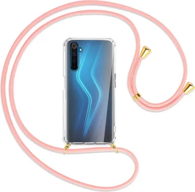 Produktbild von Handykette Backcover-Schutzhülle mit Band (Metall goldfarben) für Realme 6 Pro - rosa