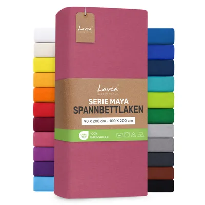 Produktbild von Lavea® Spannbettlaken 90x200cm - 100x200cm, Maya, 100% Baumwolle – Weiches, atmungsaktives Bettlaken für Matratzen bis 20cm - Koralle