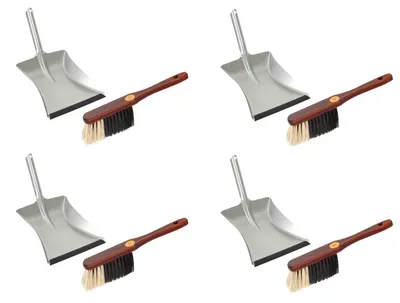 Produktbild von Novaliv 4x Kehrgarnitur Set I Rosshaarmischung I Kehrschaufel mit Gummilippe I Handbesen Holz I Kehrset Kehrblech Handkehrset Handfeger und Schaufel dustpan and brush Besen Schaufel