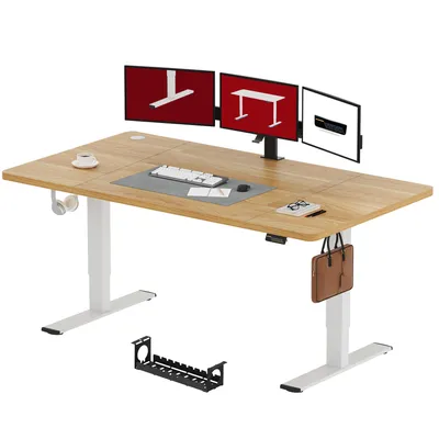 Produktbild von SANODESK Höhenverstellbarer Schreibtisch 200x80cm, Kindersicherung, Memory-Funktion, LED-Display, 70 kg Tragkraft, 2 Haken, einfache Montage (Ahorn)