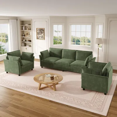 Productafbeelding van Merax 3-1-1 bankcombinatie, modulaire bankset, 3-zitsbank met 2 fauteuils, chenille, pocketvering, kussens, comfortabel, groen
