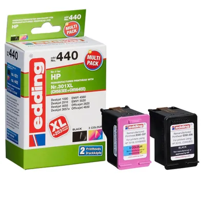 Zdjęcie produktu dla edding EDD-440 czarne, kolorowe wkłady drukujące kompatybilne z HP 301XL (CH563EE/CH564EE), zestaw 2 szt