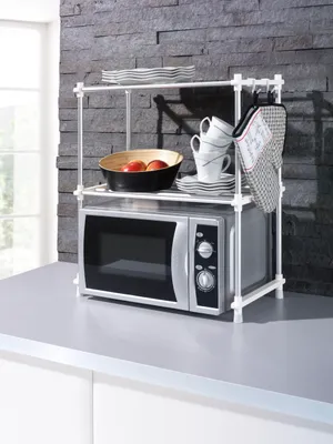 Produktbild von RUCO Microwellenregal, Regal für die Mikrowelle, Überbau Mikrowelle, 2 Ebenen, Aluminium und Kunststoff, Germany