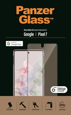 Zdjęcie produktu dla PanzerGlass ® Screen Protector Google Pixel 7 | Ultra-Wide Fit, Google, Google - Pixel 7, Aplikacja na sucho, Odporny na zadrapania, Odporny na wstrząsy, Przeciwbakteryjny, Przezroczysty, 1 szt.