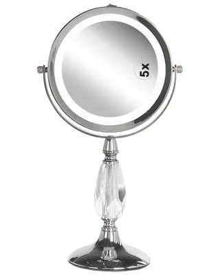 Zdjęcie produktu dla BELIANI Lusterko kosmetyczne srebrne metalowa rama ø 13 cm światło LED powiększenie 1x/5x dwustronne obrotowe