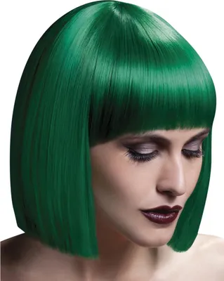Produktbild von Grüne Bob Perücke Lola – Damen Kunsthaar Perücke mit Pony & Anime Look – 30 cm Pagenschnitt – Für Cosplay Fans & Fantasy Liebhaber – Ideal für Halloween, Karneval & Mottoparty