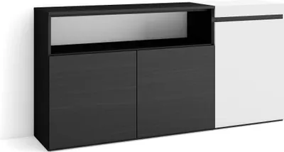 Produktbild von Sideboard, Highboard, 150x35x75cm, 3 Türen, Wohnzimmer, Küche, Weiß und Schwarz
