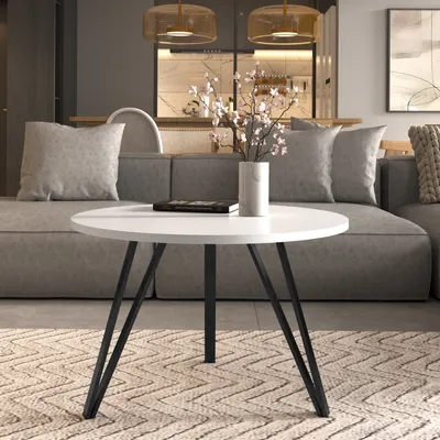 Produktbild von Design Möbel - Couchtisch Rund 67 cm - Moderner Sofatisch mit Metallgestell und Laminatplatte - Wohnzimmertisch