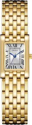 Produktbild von Elegante Damen Armbanduhr Rechteckig Analog Quarz Edelstahl Gold Silber Vintage Uhr mit Römischen Ziffern