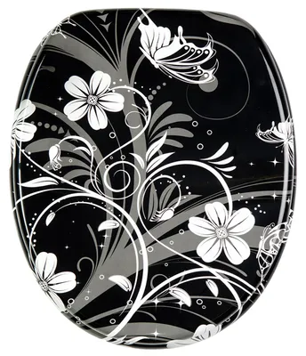 Productafbeelding van SANILO® WC-bril met automatische zachte sluiting, kleur: White Flower. Toiletbril rechtstreeks van de fabrikant. Toiletbril, WC-bril, toiletdeksel, WC-deksel, toilettenzit