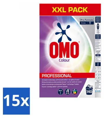 Produktbild von 15 x Omo Professional Pro Formula Colour Waschpulver – 7 kg - Vorteilspackung - 15 Stücke