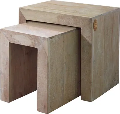 Image de MASSIVMOEBEL24 | Table d'appoint 45x35 Acacia blanchi Blanc Lot 2 pièces NATURE WHITE #12