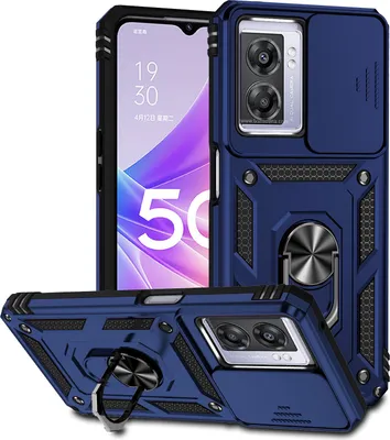 Produktbild von OPPO A57 2022 Hülle mit Schiebe Kamera Schutz und Ringhalter Ständer Robust Rüstung Schutzhülle für OPPO A57 4G/5G 2022/A77 5G 2022/Realme V23/Narzo 50 5G Blau