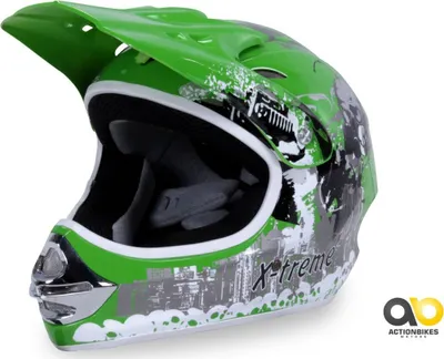 Produktbild von Kinder Crosshelm X-TREME | Kinderhelm für Motocross - Motorrad Helm - Schutzhelm mit Kinnriemen - Quadhelm - Cross Helm - Grün - Größe XL