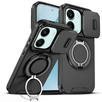 Obrázek produktu pro Dvouvrstvé pouzdro pro Xiaomi Poco X8 Pro / Redmi Turbo 5, posuvným krytem fotoaparátu a magnetickým kroužkovým stojánkem Černý