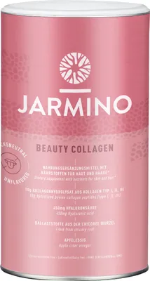 A pink cylindrical container of JARMINO Beauty Collagen.