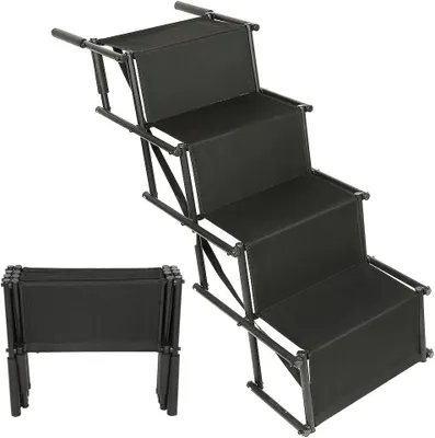 Produktbild von Hunderampen für Große Hunde, Bis 50 kg Belastbar Hundetreppe, Hunde Auto Rampen Faltbar, 4 Stufen Anti-Rutsch Leichte Haustierleiter (Schwarz, 45 * 139 * 76cm)