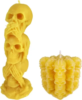 Produktbild von Bienenwachskerze Totenkopf Kerze 2er Set 6 und 13 cm – Halloween Kerzen, Gothic Kerzen