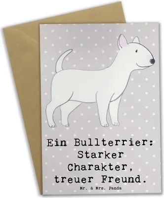 Produktbild von Mr. & Mrs. Panda Klappkarte Bullterrier Freund - Grau Pastell - Geschenk, Hunderassen, Hunde, hochzeitskarten, verspielte, Hunderasse, Grußkarten, Hund, osterkarte