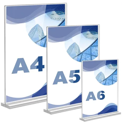 Productafbeelding van Set van 3 T-vormige tafelhouders A4/A5/A6 van helder acryl