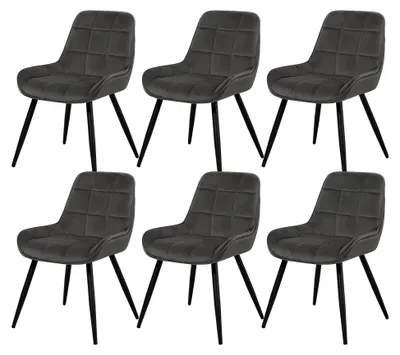 Produktbild von Esszimmerstühle 6er Set, Polsterstuhl aus Samt, gepolsterter Küchenstuhl, Akzentstuhl für Wohnzimmer, Schlafzimmer und Küche, ergonomischer Stuhl mit Rückenlehne, Dunkelgrau