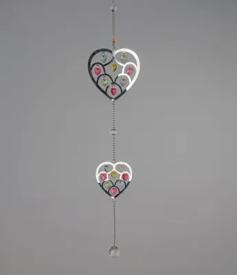 Produktbild von Formano Dekohänger Herz Fensterhänger mit bunten Acryl Herzen Metall Silber 58cm